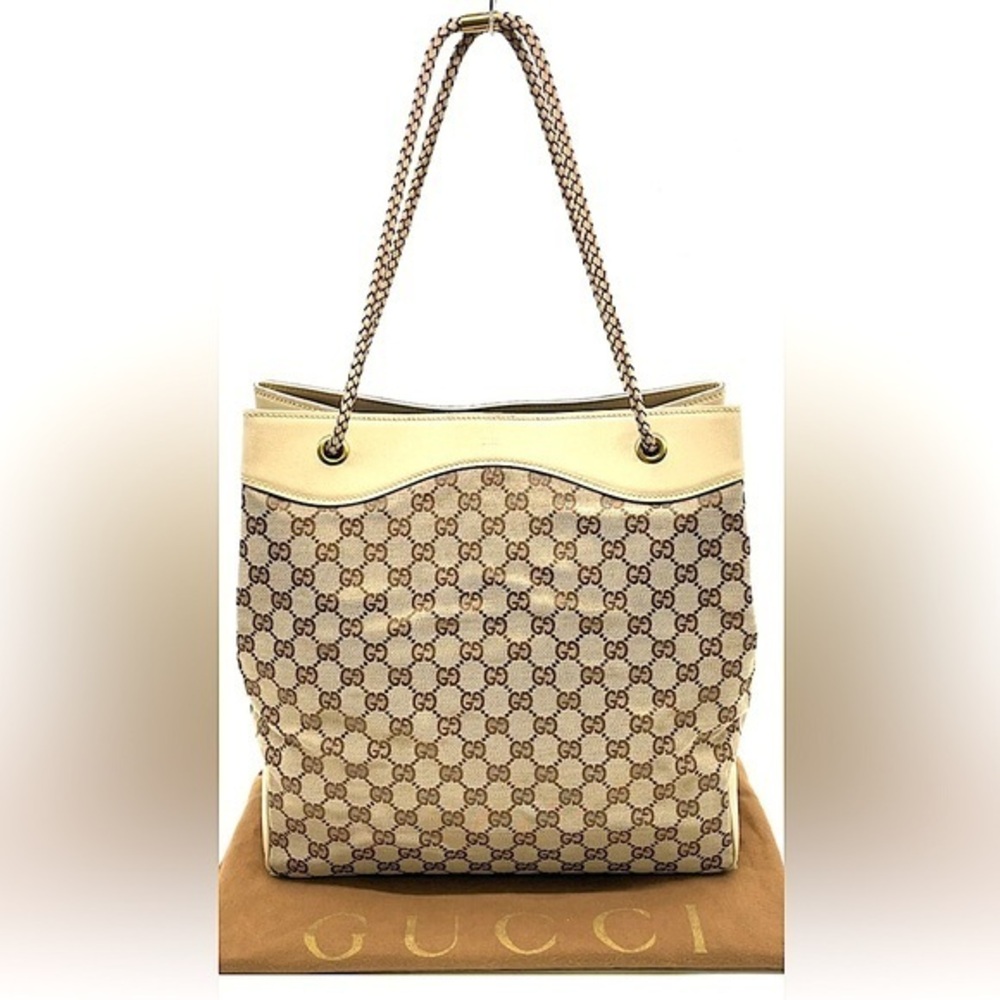 Gucci monogram canvas and leather bucket bag